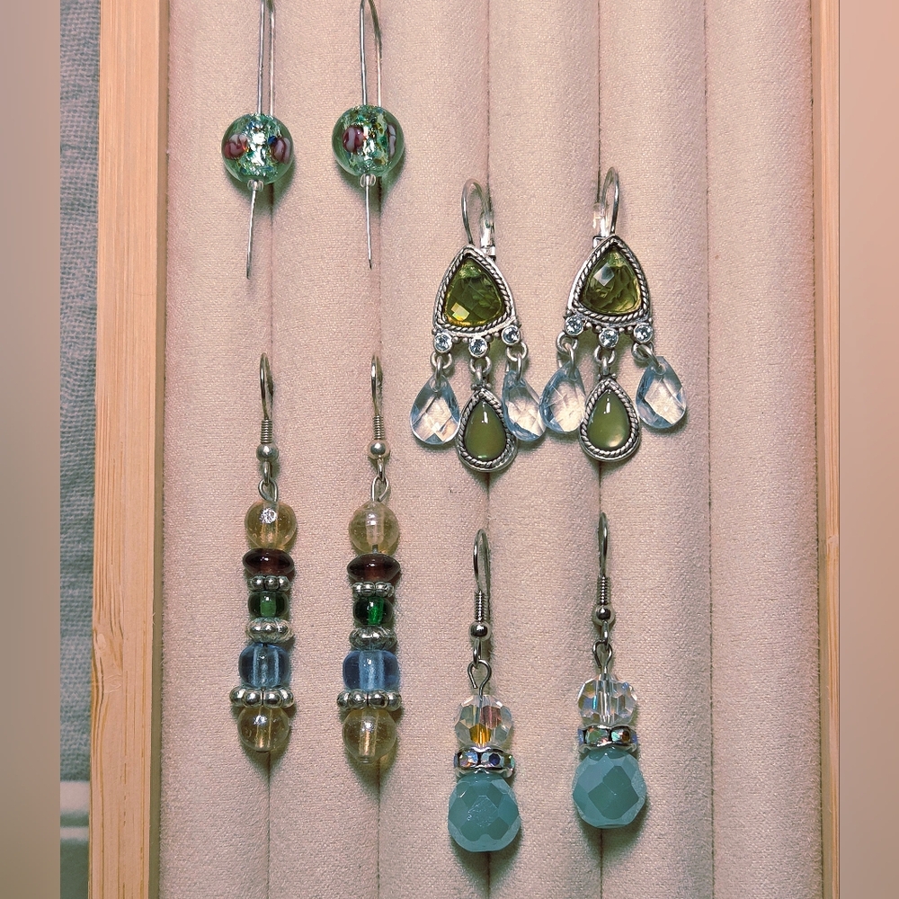 Glass Silver Acrylic Crystal Earrings